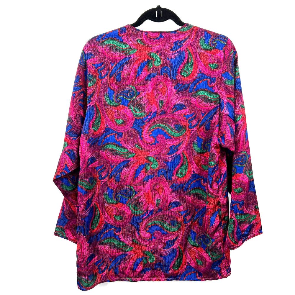 Oscar De La Renta Swirl VTG 70-80s Silk Pink Paisley Beaded Tunic Top Size P XS - Picture 2 of 10